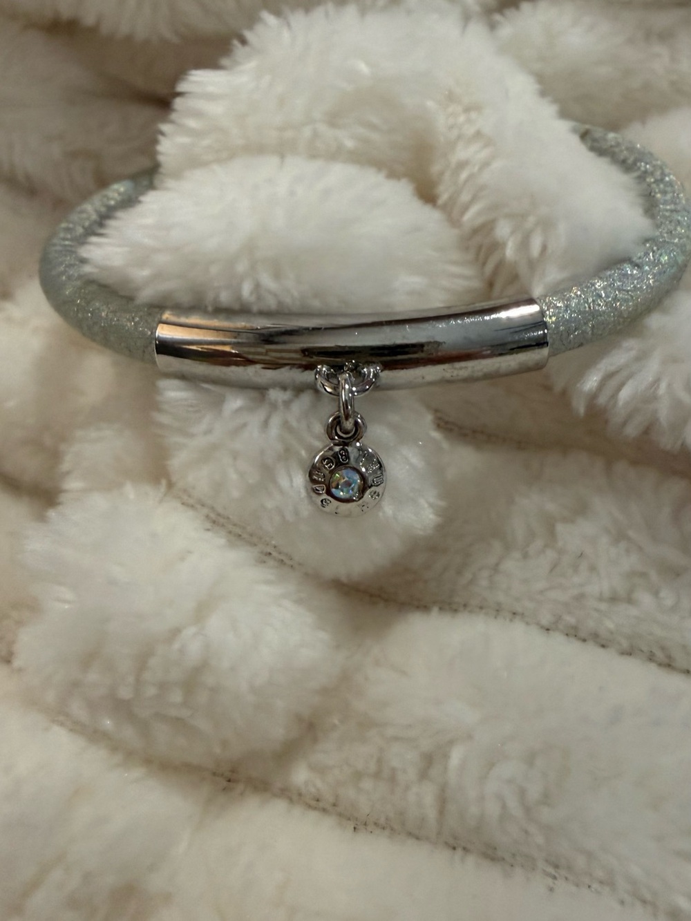 henri bendel Silver Glitter Tube Bracelet with Crystal Charm